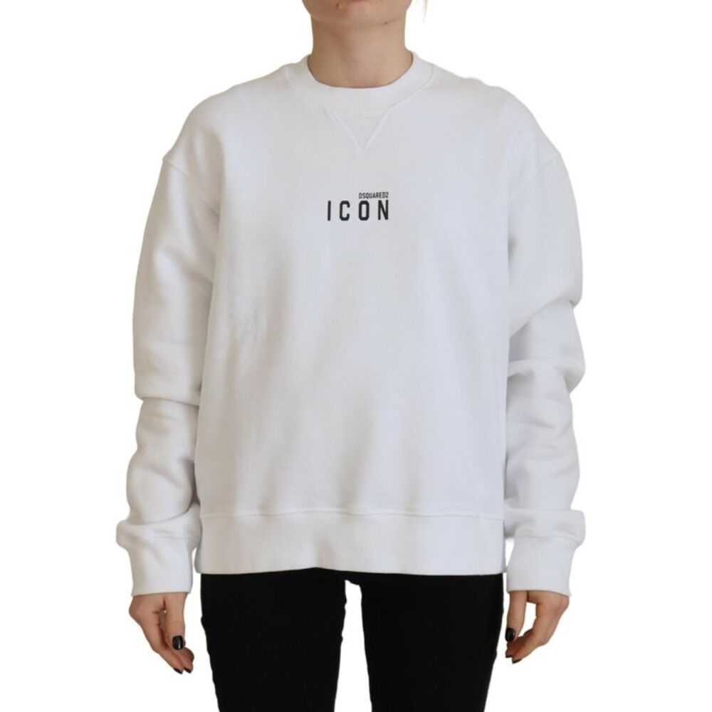 Dsquared² White Cotton Printed Long Sleeve Crew Neck Women's Sweater